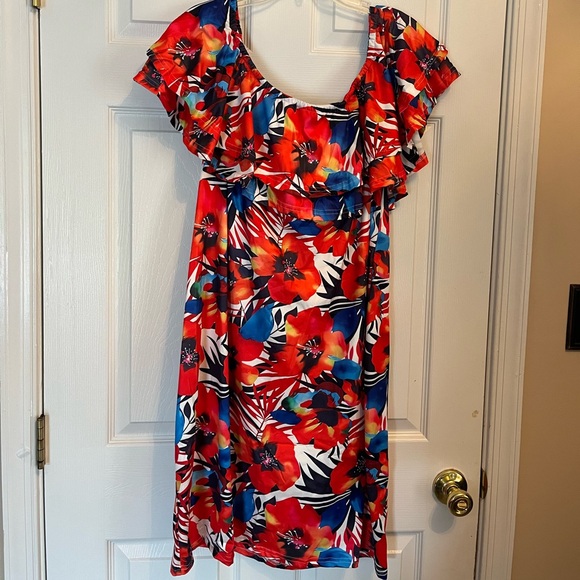 Women's Plus Size Off the Shoulder Floral Print Bodycon Holiday Summer Dress 20W - Picture 4 of 7